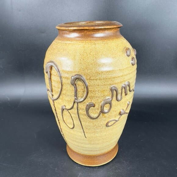 Hand Made Studio Art Pottery Vase Vessel Popcorn Brown Stoneware Vase Signed - Picture 9 of 13